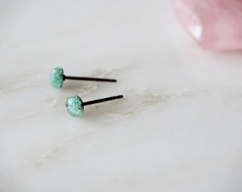 Raw Emerald Earrings, Emerald Titanium Stud Earrings, May Birthstone