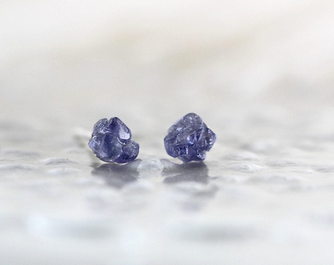 Raw Tanzanite Stud Earrings: Sterling Silver, December Birthstone