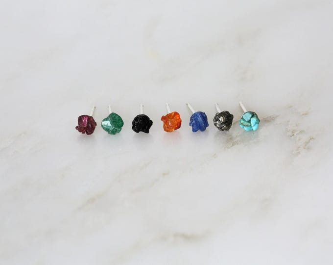 Raw Gemstone Single Stud Earring: Sterling Silver Pushback