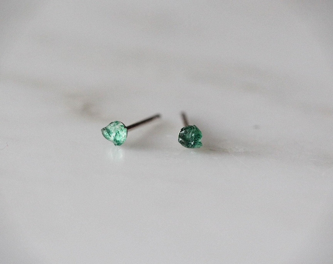Tiny Green Aventurine Sterling Silver Stud Earrings: Raw Gemstone Posts