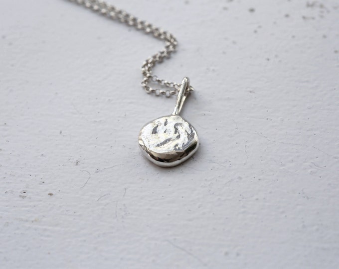 Molten Silver Coin Pendant, Worry Stone Necklace, Medallion Coin Necklace, Recycled Silver Necklace