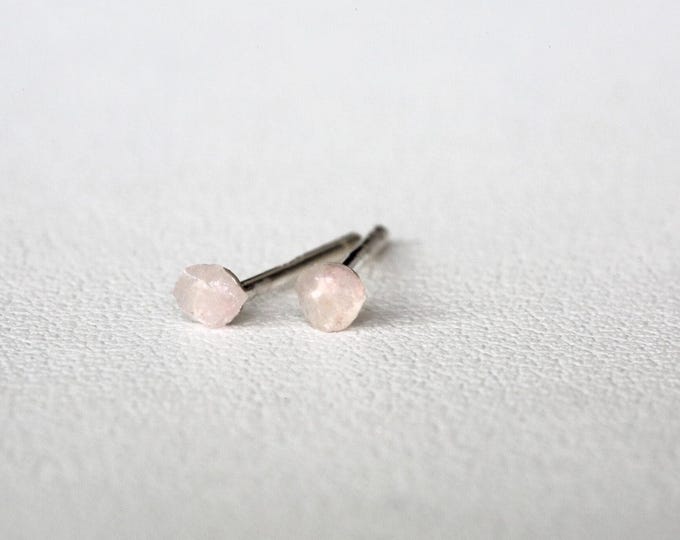 Raw Rose Quartz Studs: Tiny Sterling Silver Crystal Earrings
