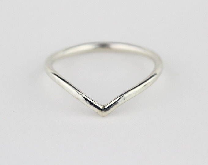 Minimalist Sterling Silver V Ring: Wishbone Stacking Ring