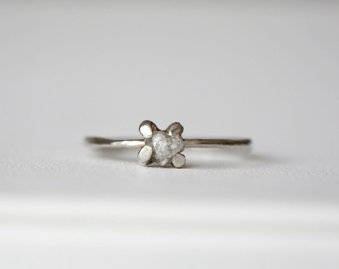 Raw White Diamond Sterling Silver Ring: Alternative Engagement Ring