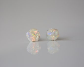 Opal Studs, Raw Australian Opal Silver Stud Earrings, Natural Rough Opal Stud Earrings, Genuine Australian Opal Earrings