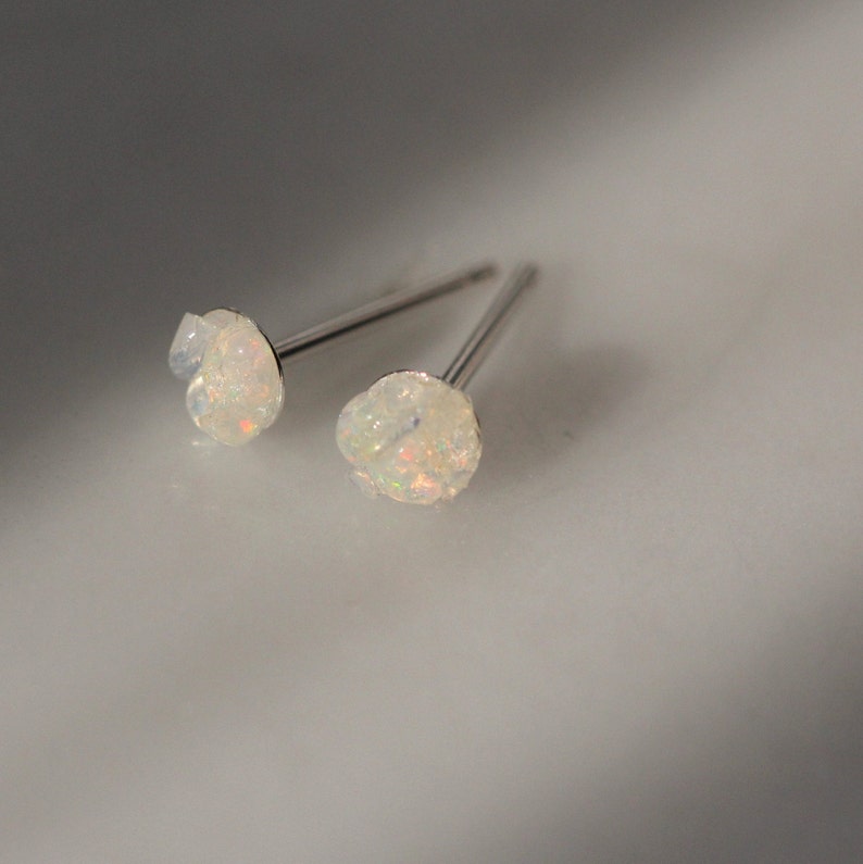 Ethiopian Rainbow Opal Silver Studs, Tiny Natural Opal Stud Earrings, Flash Ethiopian Opal Earrings image 2