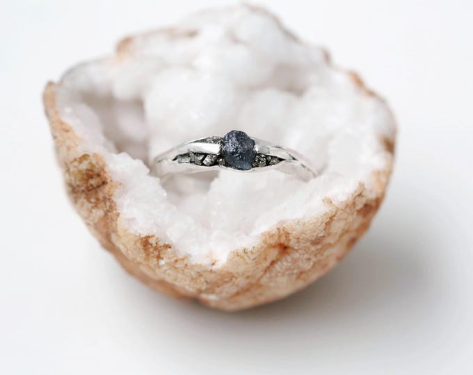 Raw Montana Sapphire Ring: Hammered Sterling Silver Stacking Ring