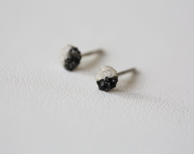 Raw Diamond Sterling Silver Stud Earrings: Black & White Conflict-Free