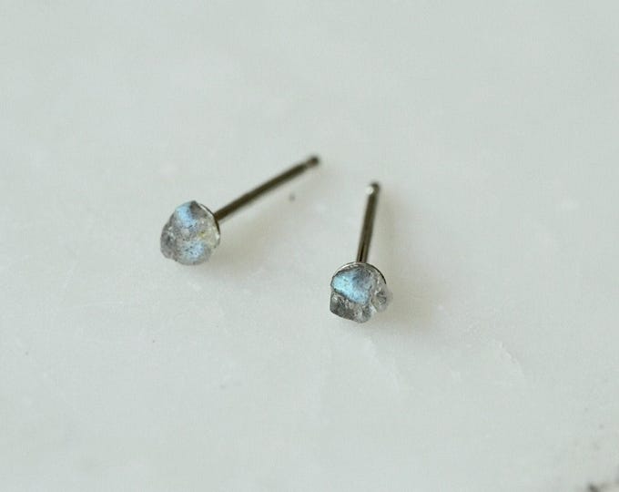 Raw Labradorite Sterling Silver Stud Earrings: Edgy Crystal Jewelry