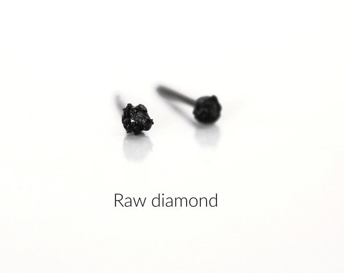 Black Diamond Studs: Raw 2mm Stones - Titanium Posts