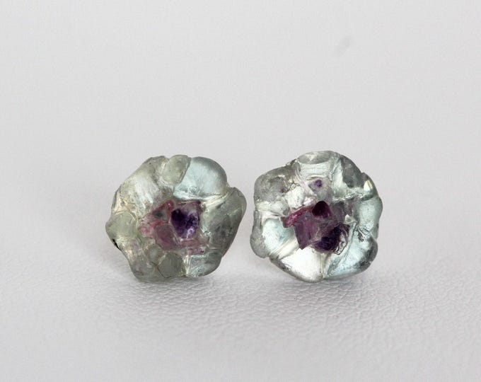 Fluorite Amethyst Flower Earrings: Sterling Silver Studs