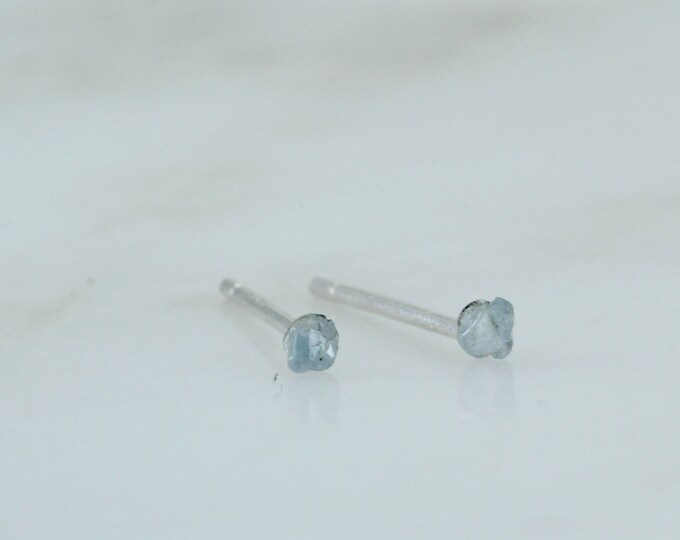 Aquamarine Stud Earrings, 2mm Raw Aquamarine Earrings, Tiny Aquamarine Studs, Raw Stone Studs