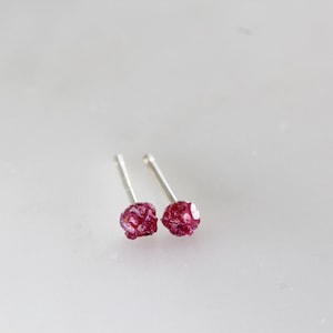 Raw Ruby Stud Earrings, Dainty Ruby Studs, Ruby Sterling Silver Earrings, July Birthstone