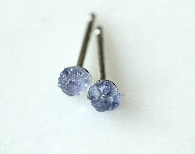 Tanzanite Stud Earrings: Sterling Silver, December Birthstone