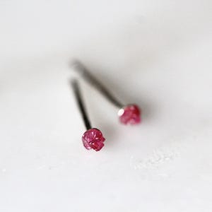 Raw Ruby Sterling Silver Stud Earrings (July Birthstone, 2mm)