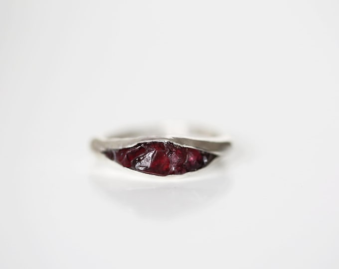 Raw Garnet Sterling Silver Stacking Ring - January Birthstone