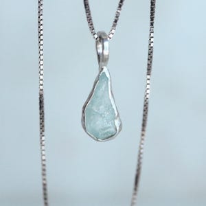 Raw Aquamarine Sterling Silver Pendant Necklace: Dainty Gemstone Jewelry