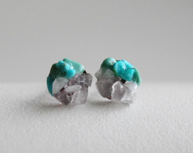 Rough Gemstone Stud Earrings, Turquoise Earrings Studs, Rose Quartz Earrings, Raw Gemstone Earrings, Edgy Earrings