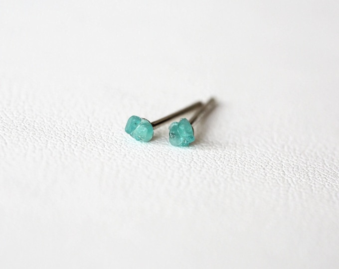 Dainty Amazonite Stud Earrings: Raw Stone, Sterling Silver (2mm)