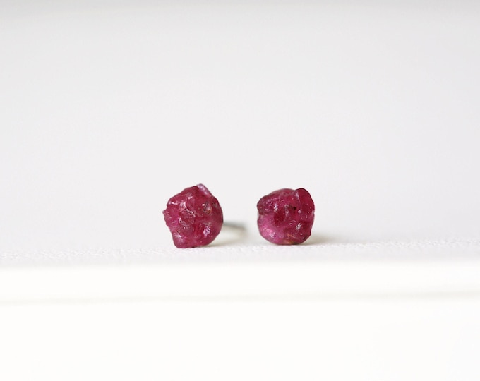 Raw Ruby Sterling Silver Stud Earrings: July Birthstone