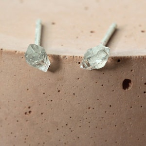 Herkimer Diamond Tiny Stud Earrings, Delivate Silver Earrings, April Birthstone Earrings