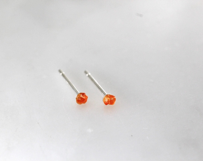 Raw Carnelian Sterling Silver Stud Earrings: Aries Birthstone