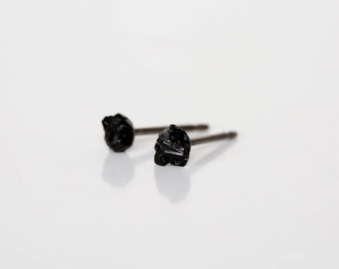 Raw Black Tourmaline Stud Earrings: 3mm Titanium, Hypoallergenic