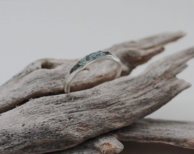 Raw Montana Sapphire Ring: Hammered Sterling Silver Stacking Ring