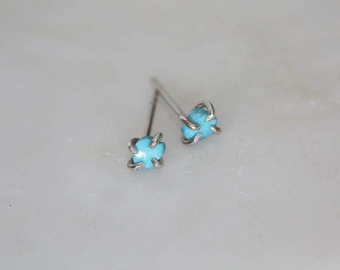 Sleeping Beauty Turquoise Stud Earrings: Handmade Sterling Silver