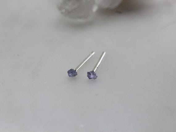 Tanzanite Earrings: Tiny Sterling Silver Studs - December Birthstone