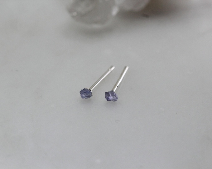 Tiny Tanzanite Stud Earrings: Sterling Silver, December Birthstone