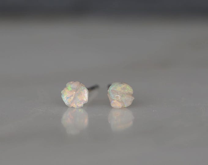 Raw Australian Opal Stud Earrings: Sterling Silver Posts (3mm)