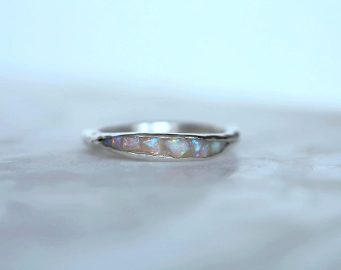 Raw Australian Opal Sterling Silver Ring - October Birthstone
