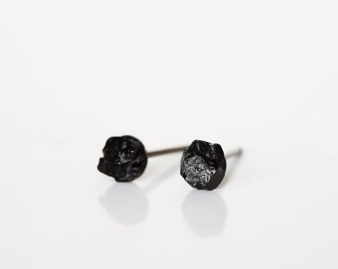 Black Tourmaline Earrings, Raw Black Tourmaline Stud Earrings, Titanium Earrings, Hypoallergenic Earrings