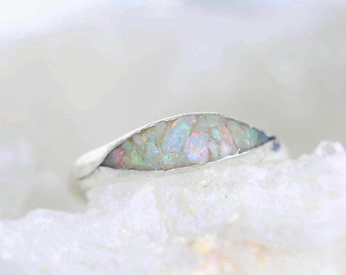 Australian Opal Stacking Ring, Raw Opal Ring, Alternative Engagement Ring, October Birthstone Ring
