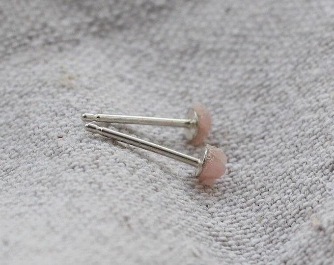 Pink Opal Sterling Silver Stud Earrings, October Birthstone Jewelry, Raw Pink Opal Earrings