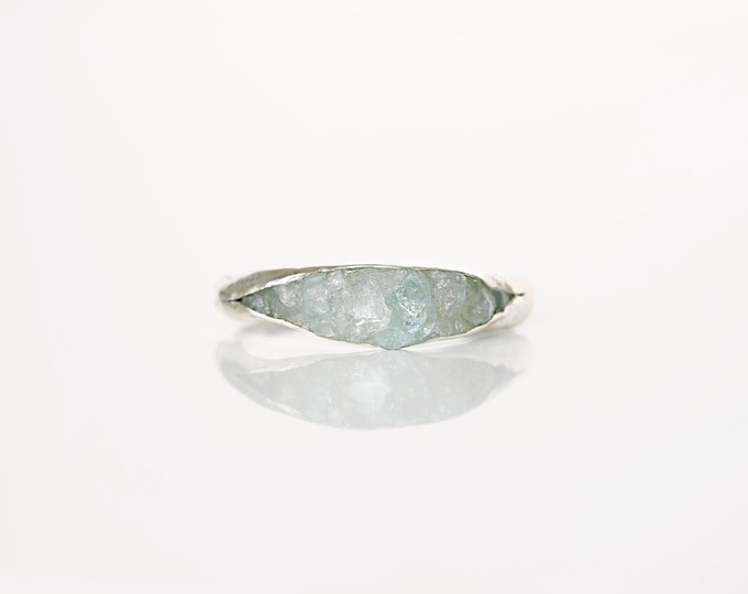 Raw Aquamarine Stacking Ring: Hammered Sterling Silver, March Birthstone