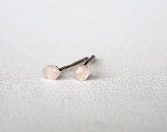 Rose Quartz Tiny Gemstone Studs, Raw Crystal Studs, Heart Chakra Earrings, Raw Rose Quartz Stud Earrings, Micro Earrings