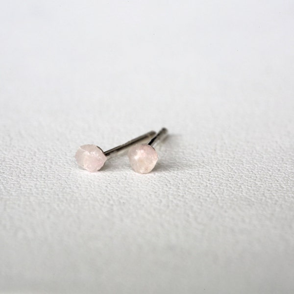 Rose Quartz Tiny Gemstone Studs, Raw Crystal Studs, Heart Chakra Earrings, Raw Rose Quartz Stud Earrings, Micro Earrings