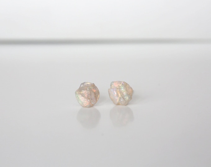 Raw Australian Opal Stud Earrings: Sterling Silver, Natural Rough Opal
