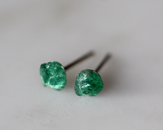 Dark Green Aventurine Sterling Silver Stud Earrings