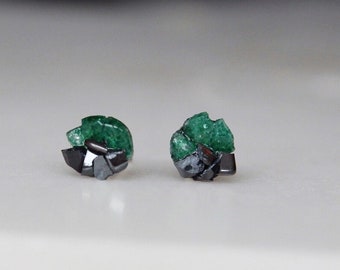 Dark Green Aventurine and Hematite Earrings, Hypoallergenic Stud Earrings,  Dark Academia Earrings