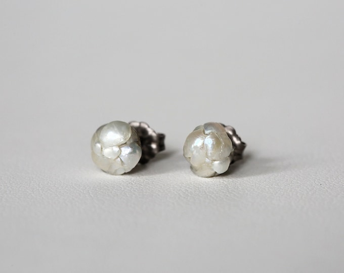 Crushed Pearl Stud Earrings: Titanium Hypoallergenic Posts