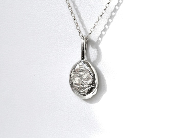 Molten Recycled Sterling Silver Necklace, Organic Oval Pendant