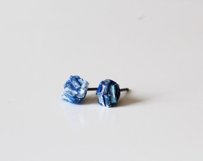 Raw Blue Kyanite Stud Earrings: Titanium Hypoallergenic Studs
