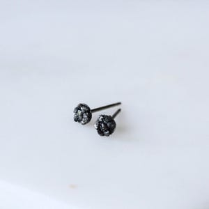 Boucles d'oreilles puces en titane et diamant noir, brutes et éthiques (4 mm pour homme) image 1