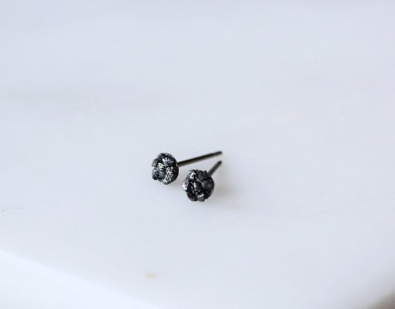 Black Diamond Titanium Stud Earrings, Rough Conflict-Free (Mens 4mm)