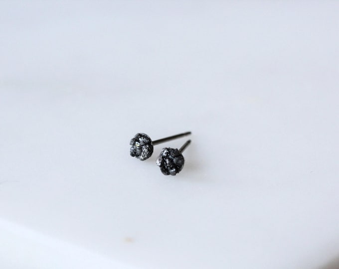 Black Diamond Titanium Stud Earrings: Rough Conflict-Free Mens Studs