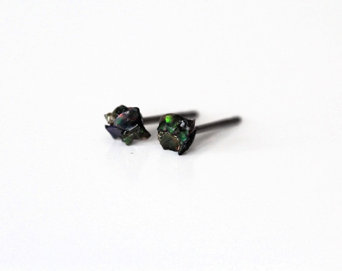 Ethiopian Black Opal Stud Earrings: Raw Opal Titanium Posts (3mm)