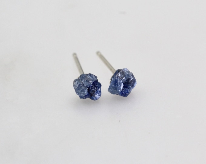Raw Sapphire Stud Earrings: Sterling Silver Virgo Gift